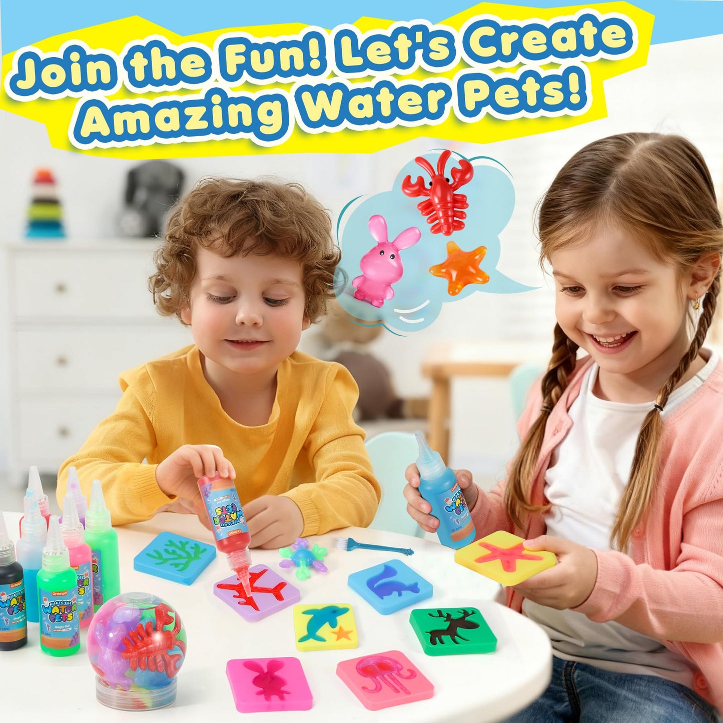 URMYWO Magic Water Elf Toy Kit, DIY 3D Magic Gel Pet Toy Set, 12 Gels & 10 Molds,Easter Gifts Craft & Art Kits for Kids 4 5 6 7 8 9 10 Years Old Mermaid Theme