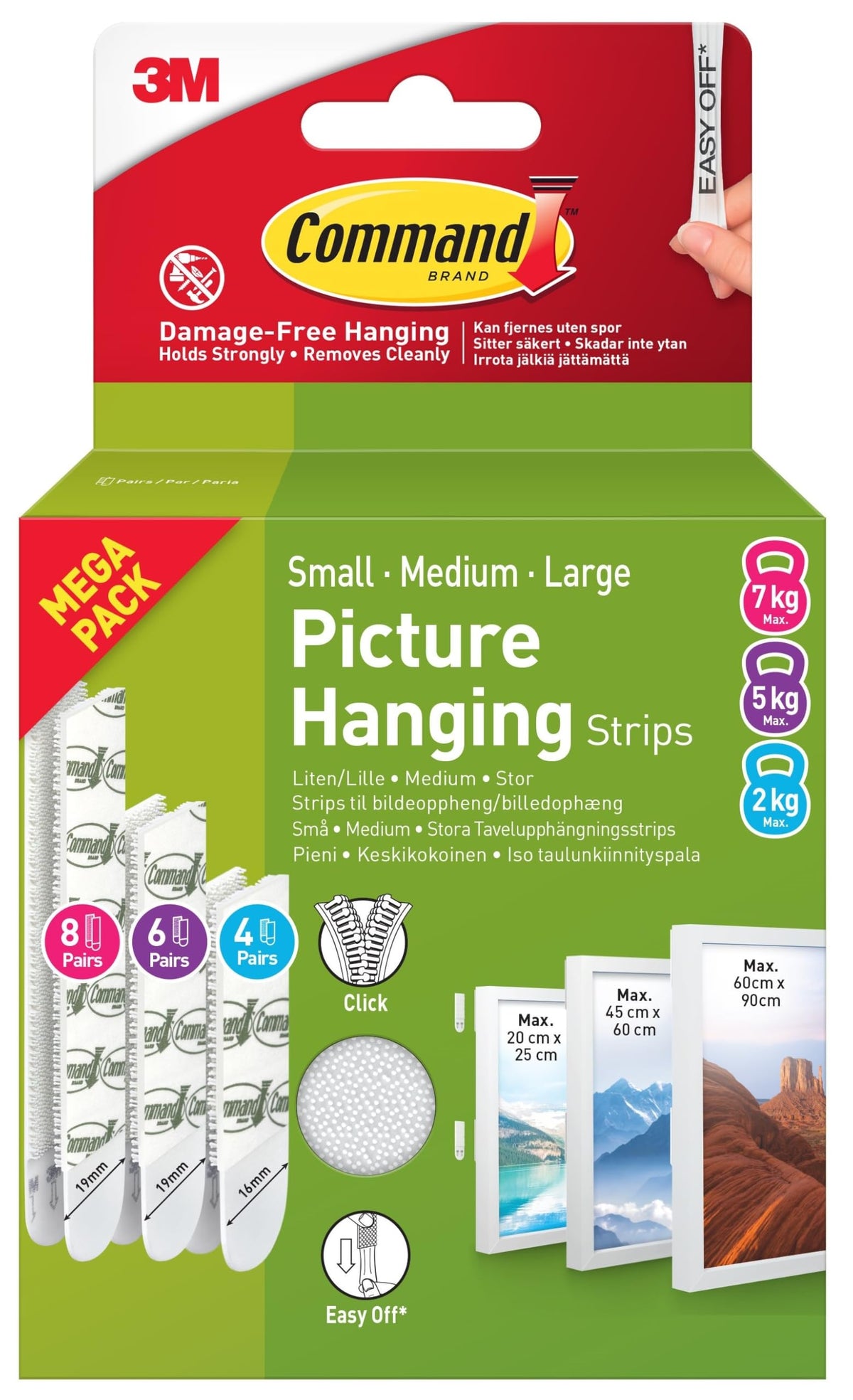 Command Picture Hanging Strips, Value Pack, 4x2 Pairs of Medium, 8x2 Pairs of Large - Damage Free Hanging