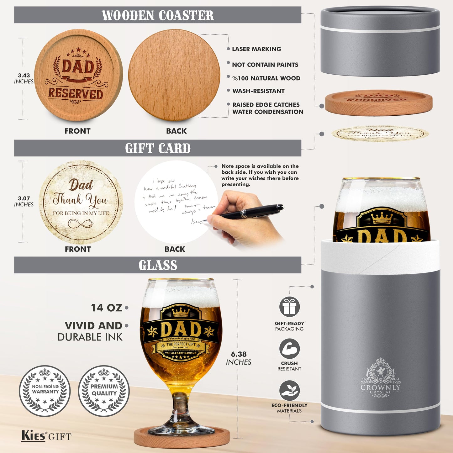 Crownly Crystal® Gold Birthday Gifts: Dad's Beer Glasses