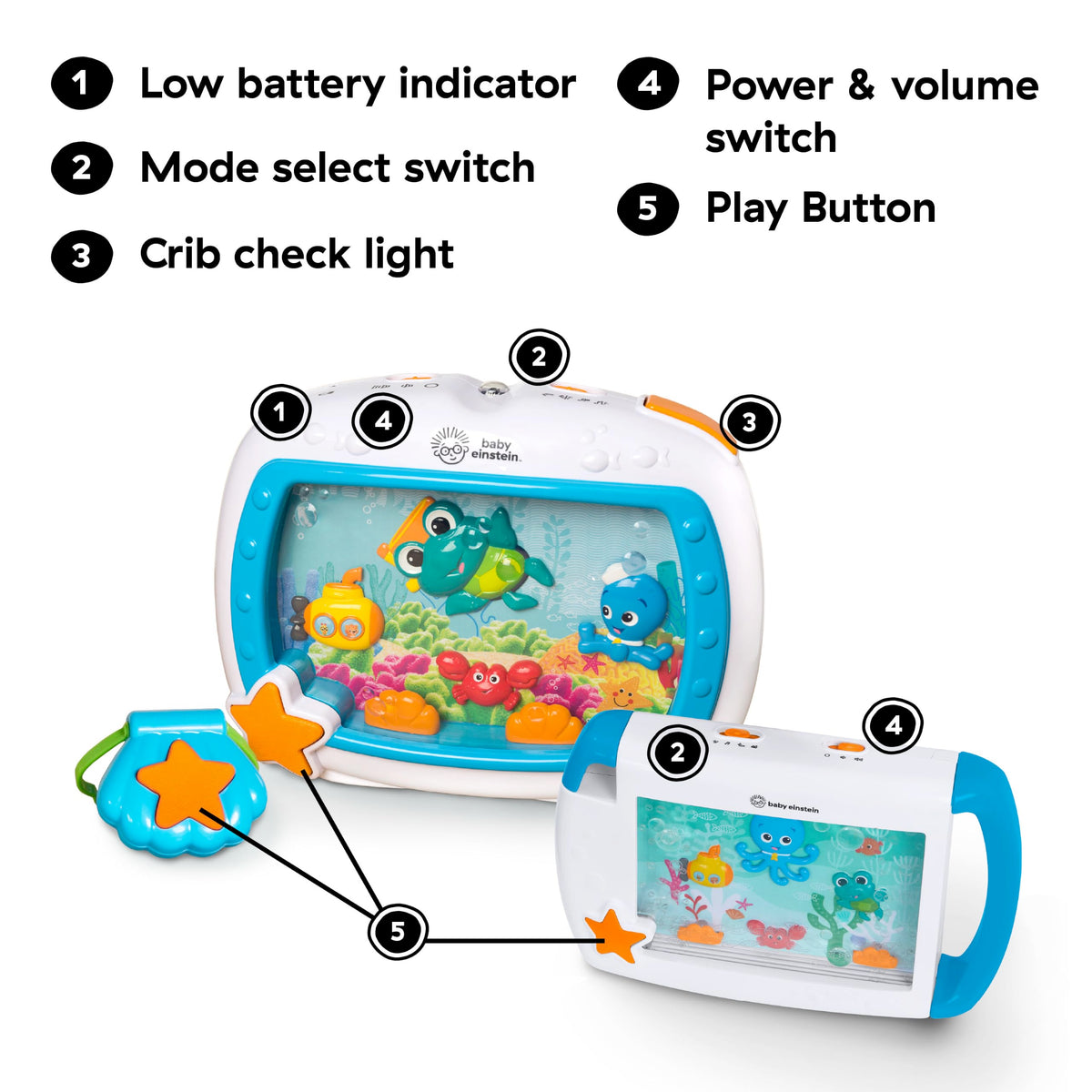 Baby Einstein Sea Dreams Soother, Crib Toy with Remote, Baby Sleep Aid, Calming Lights & Melodies, Newborn and Up