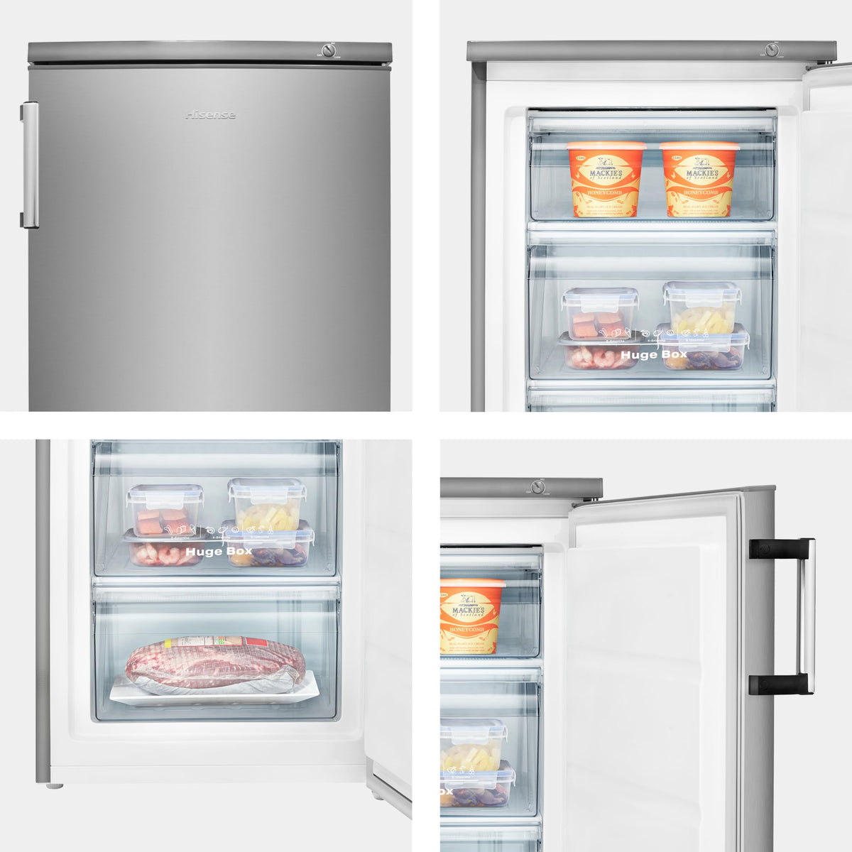 Hisense FV105D4BW21 56cm Under-Counter Freezer, 82-Litre Capacity, Reversible Door, 3 Freezer Drawers, White, E Rated