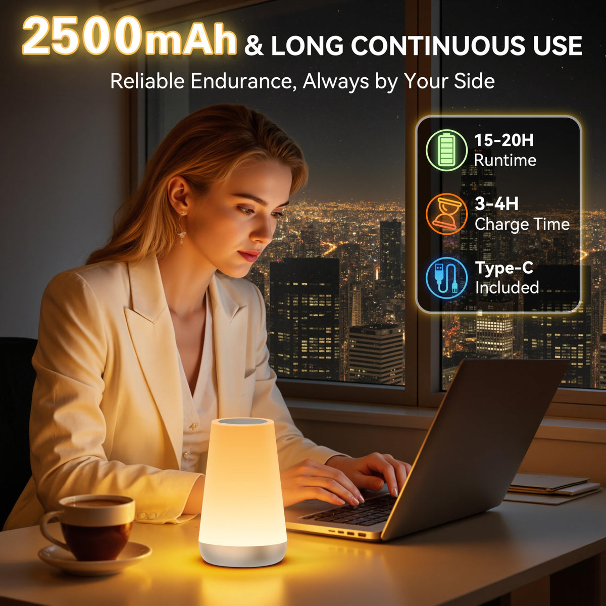 Auxmir Night Light 2 Pack, LED Touch Bedside Table Lamp, 2500mAh Rechargeable Light with RGB Color Changing, Portable Lamp for Children, Kids, Bedroom, Living Room, Camping