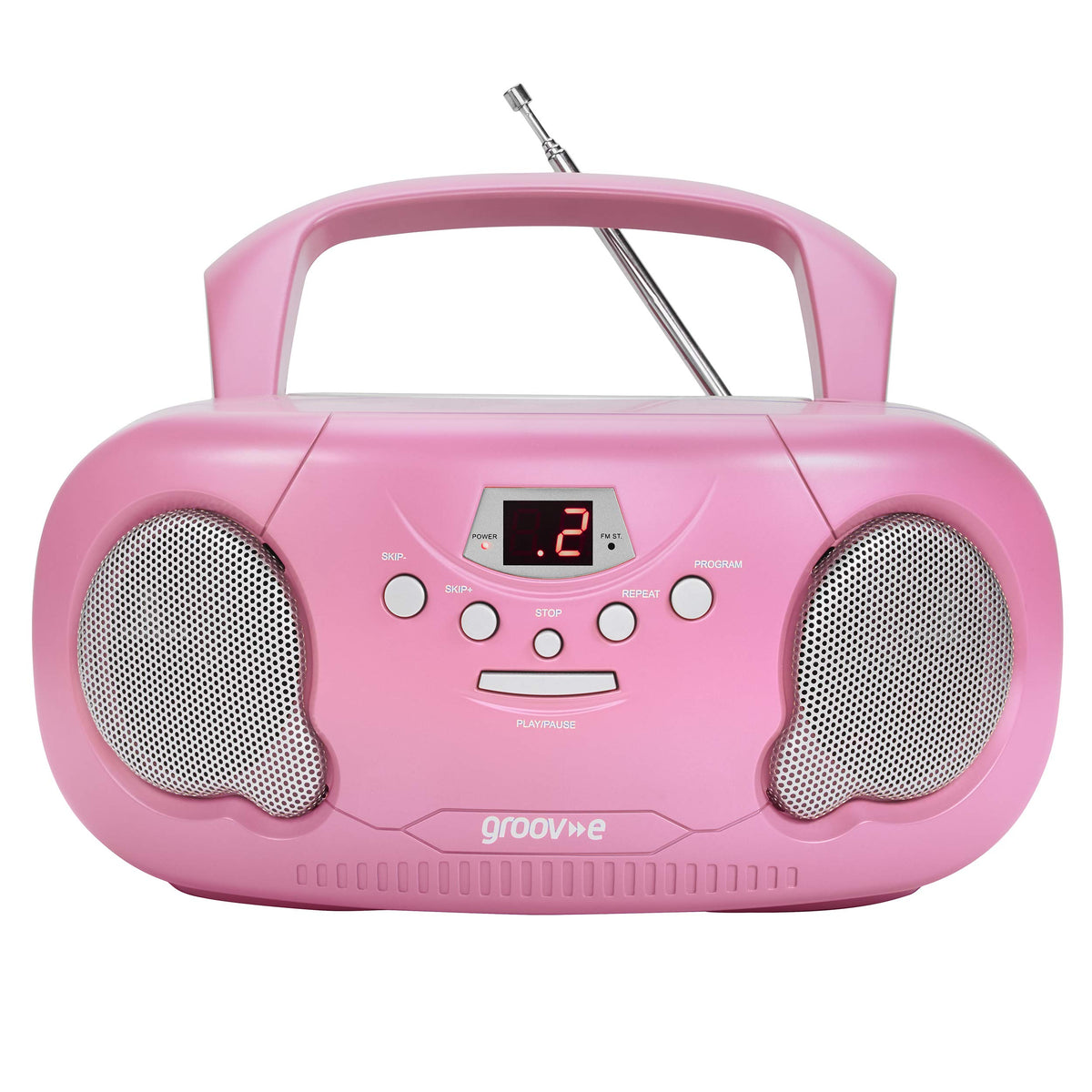 Groov-e Original Boombox - Portable CD Player with Bluetooth, Radio, 3.5mm Aux Port, & Headphone Socket - LED Display, 2 x 1.2W Speakers - Battery or Mains Powered - Black