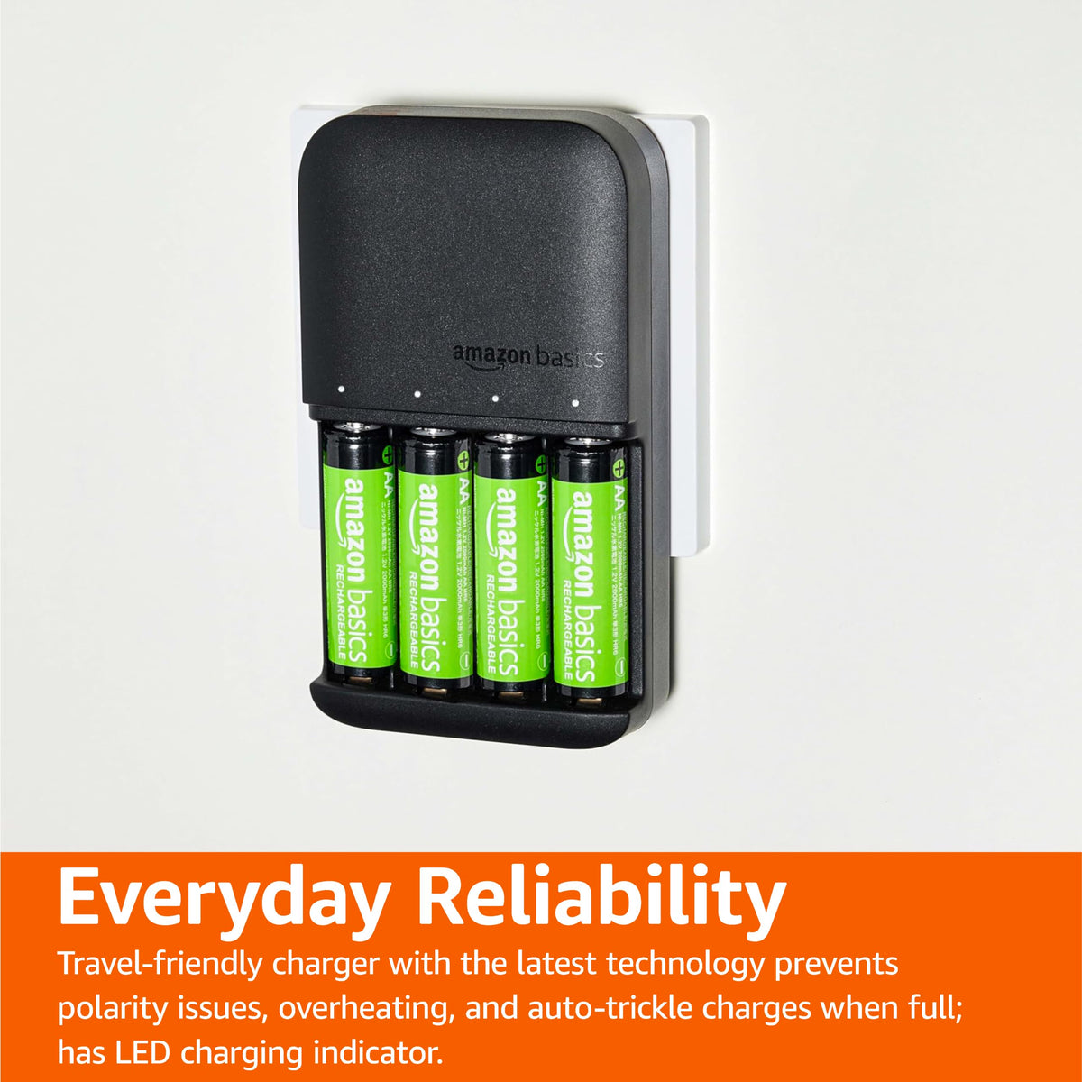 Amazon Basics 4 Slot Ni-MH AA & AAA Battery Charger With Indicator LEDs, With USB Port, Black