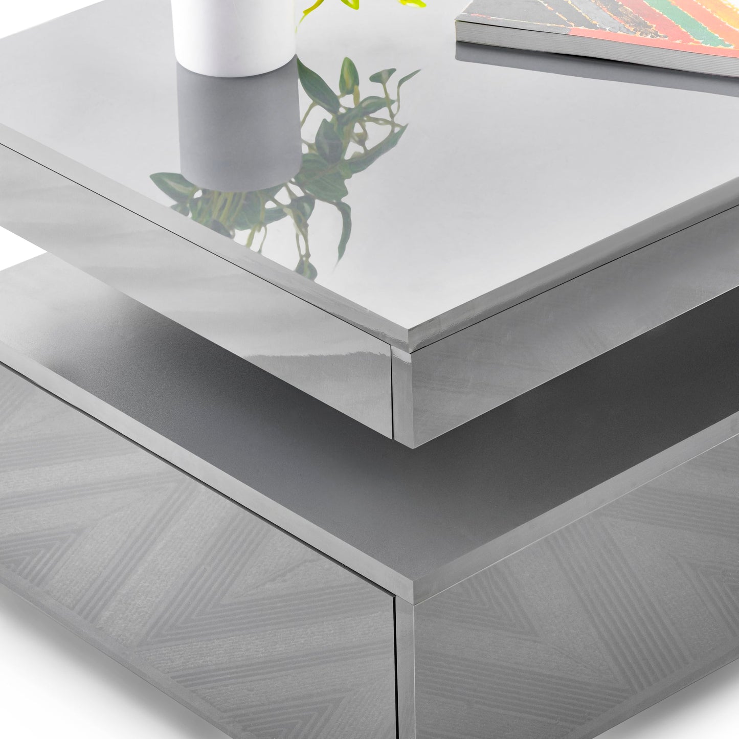 Blisswood High Gloss Coffee Table for Living Room, Rectangle Centre Table with 2 Drawer Storage, Modern Wooden Tea Table with LED RGB Lights for Home, Office & Living Room Furniture - White