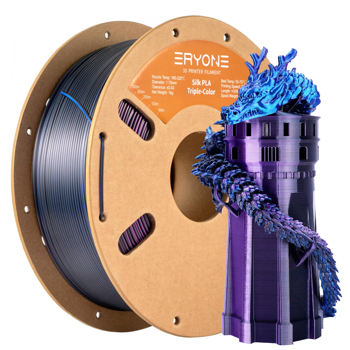 ERYONE Silk PLA Filament 1.75mm,3D Printer Filament PLA,Shiny Glossy PLA Filament,+/-0.03mm,1kg(2.2lbs)/Spool,Silk Liquid Gold