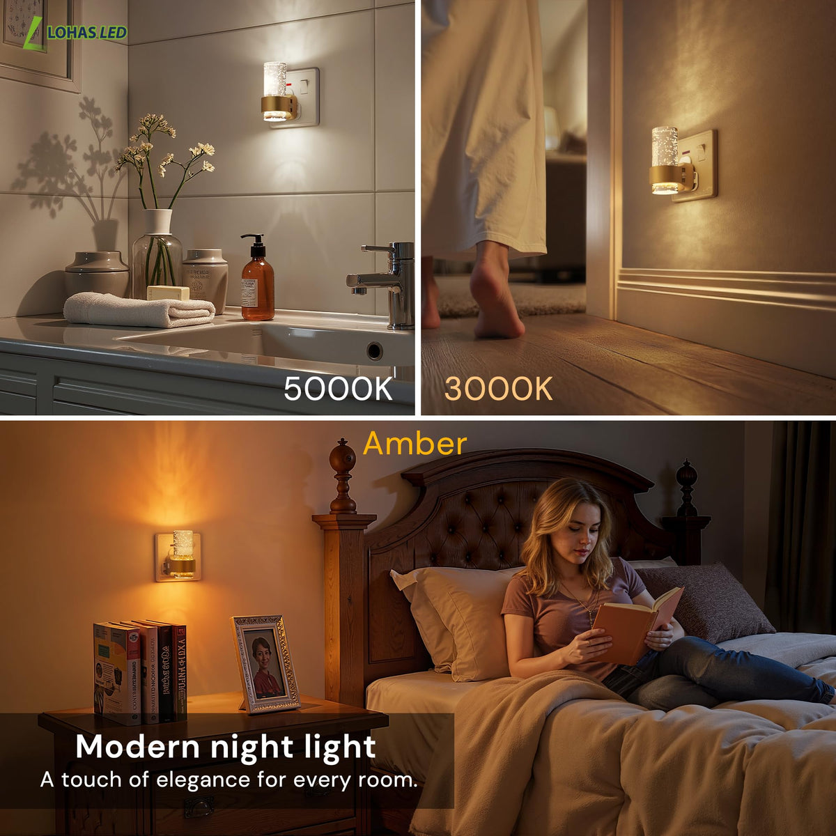 LOHAS-LED Night Light Plug in Wall with Motion Sensor, Dimmable Night Light