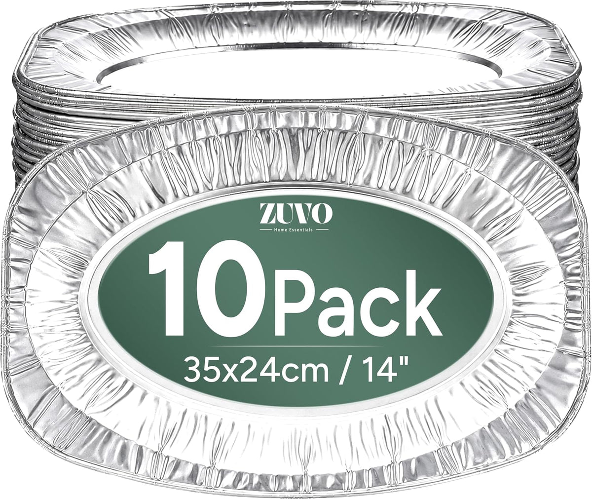 Zuvo Foil Serving Platters 10 Pack, Large Aluminium Trays for Party Food