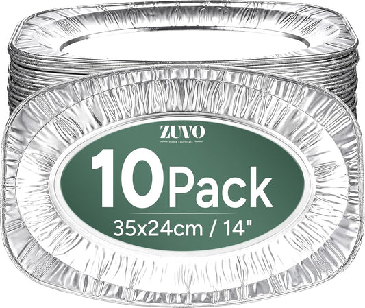 Zuvo Foil Serving Platters 10 Pack, Large Aluminium Trays for Party Food