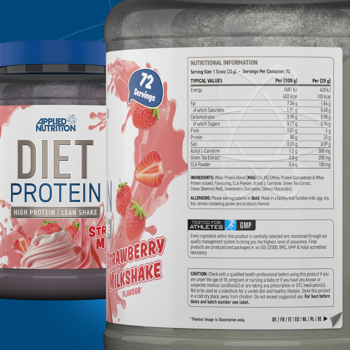Applied Nutrition Diet Whey - High Protein Powder Supplement, Low Carb & Sugar, for Weight Management with CLA, L Carnitine, Green Tea (450g - 18 Servings) (Vanilla)