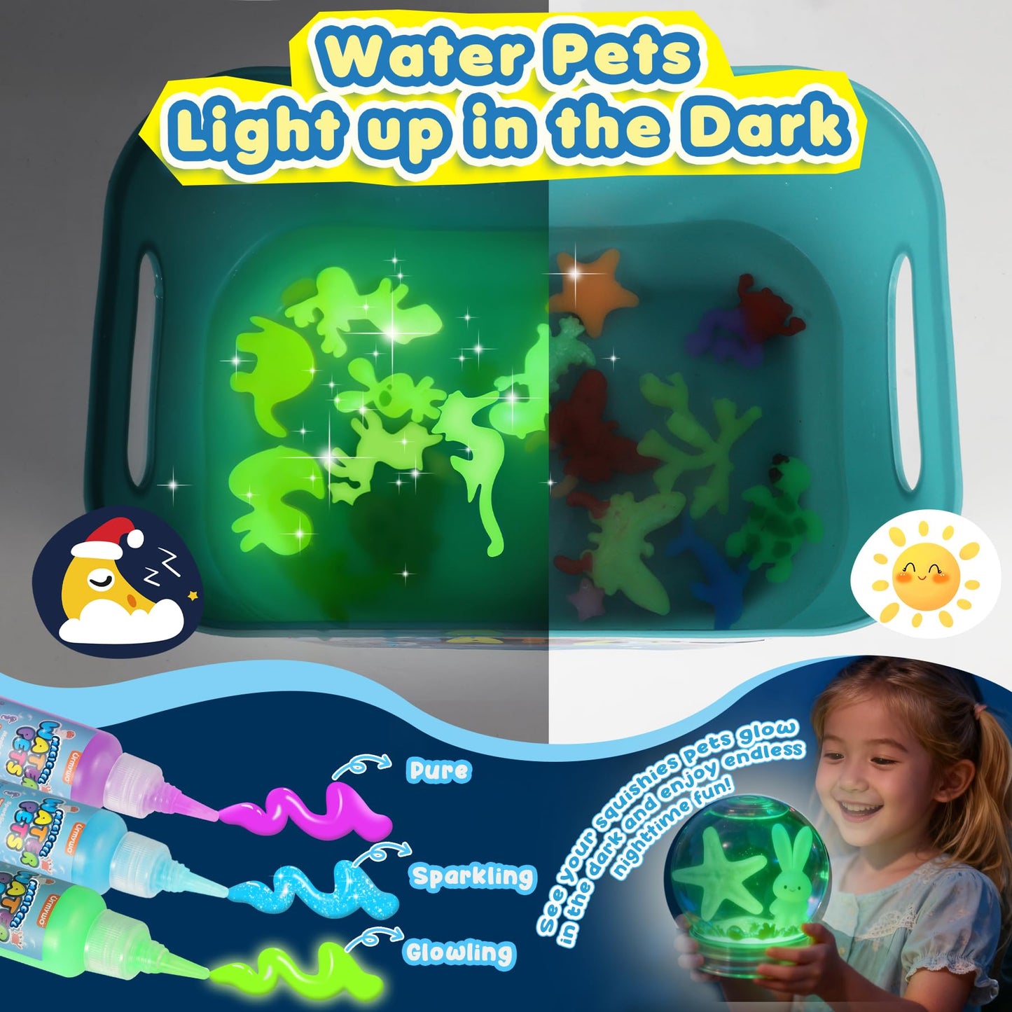 URMYWO Magic Water Elf Toy Kit, DIY 3D Magic Gel Pet Toy Set, 12 Gels & 10 Molds,Easter Gifts Craft & Art Kits for Kids 4 5 6 7 8 9 10 Years Old Mermaid Theme
