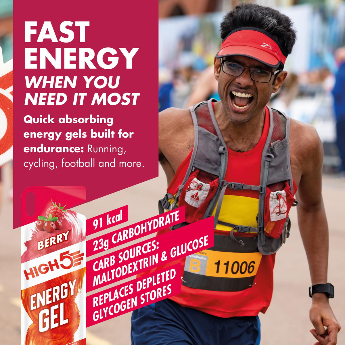 HIGH5 Energy Gels, Running Gel for Fast & Sustained Energy, Mixed, 8 x 40g