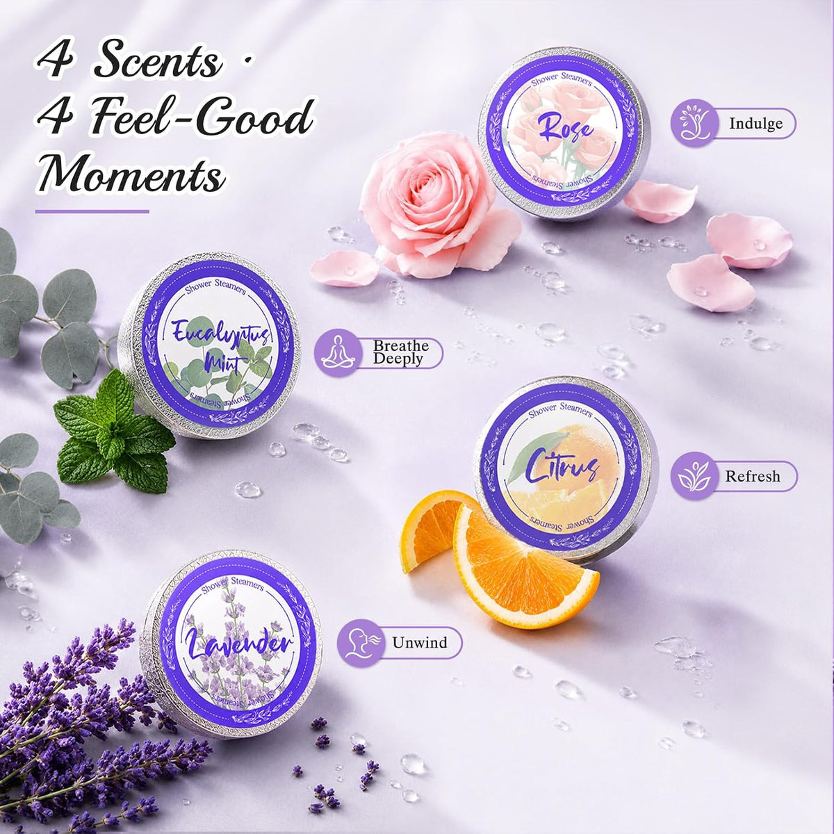 Linkax Shower Steamers Aromatherapy 8 Pcs, Christmas Gift for Women Purple