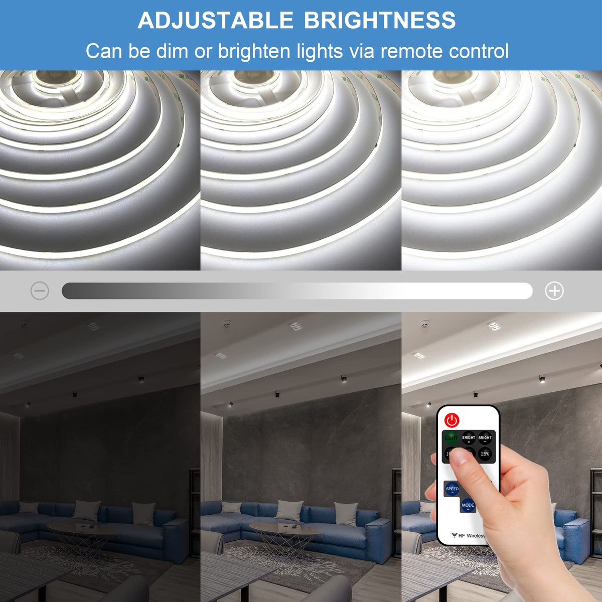 COB LED Strip 3m, 24V, Dimmable, Remote, Warm White, 2700K