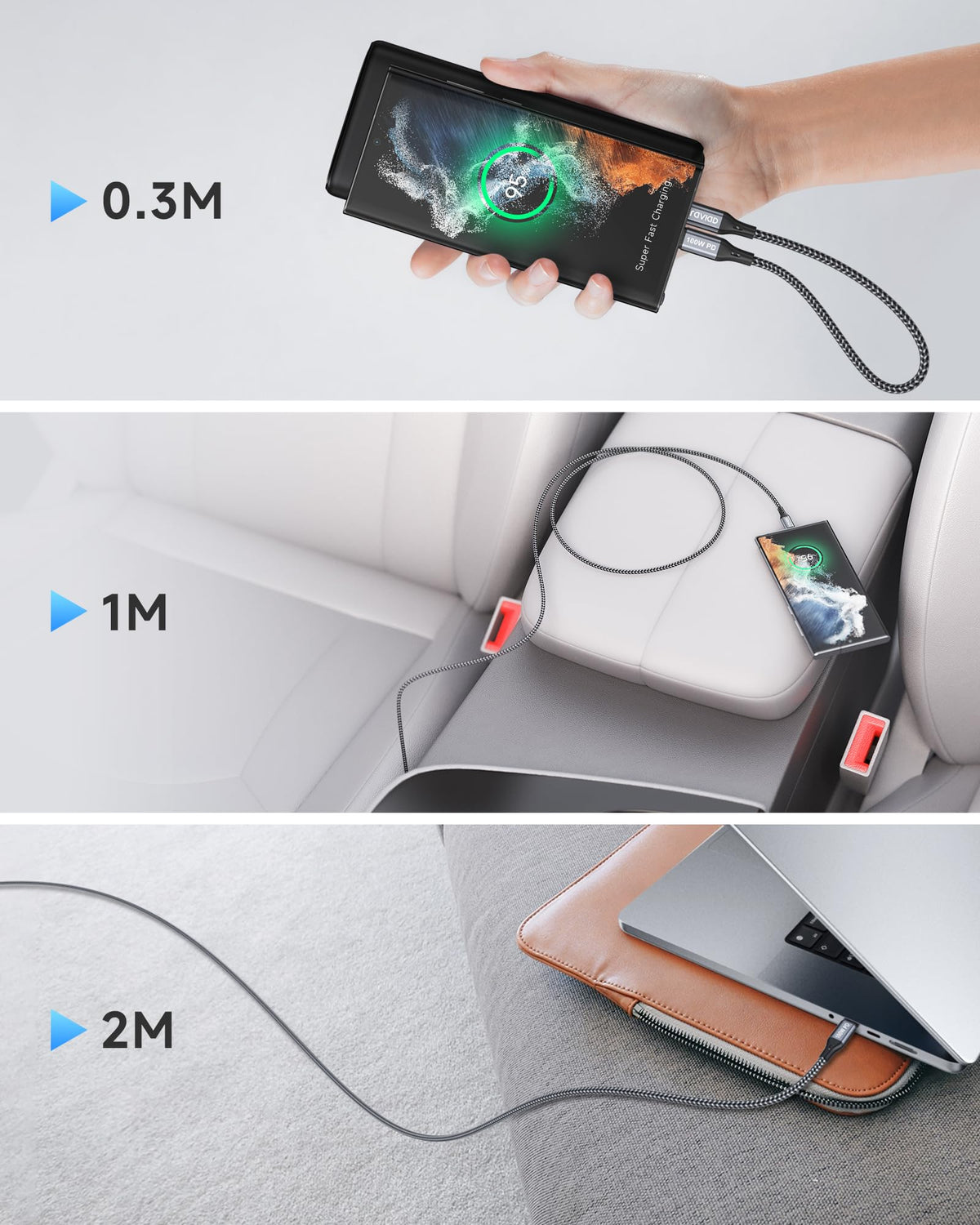 RAVIAD 100W USB C to USB C Charger Cable 2M 2Pack, USBC to USBC Cable 5A