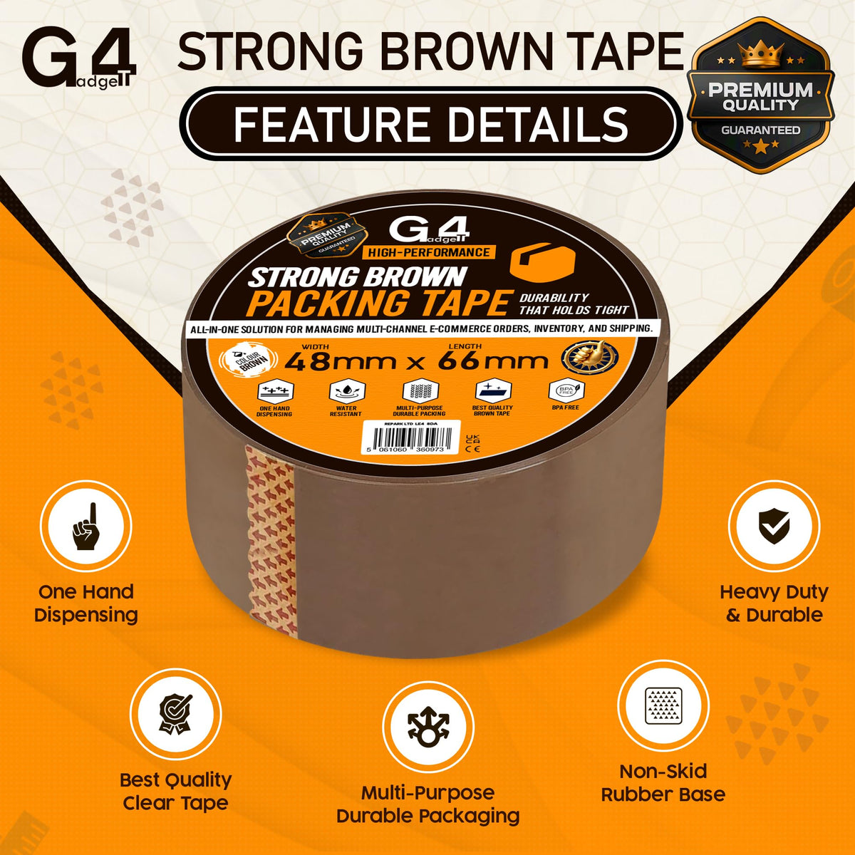 G4GADGET Pack of 3 Clear Packing Tape - Heavy Duty Transparent Tape 48mm x 66m - Ideal for Moving, Packing Boxes, and Secure Packaging