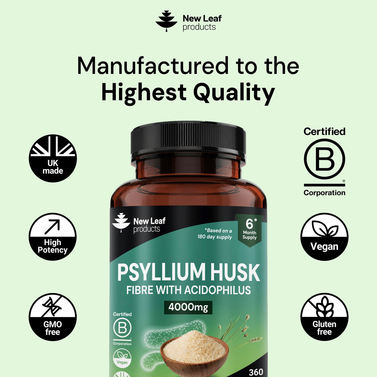 New Leaf Psyllium Husk 4000mg Fibre Supplement 120 Capsules