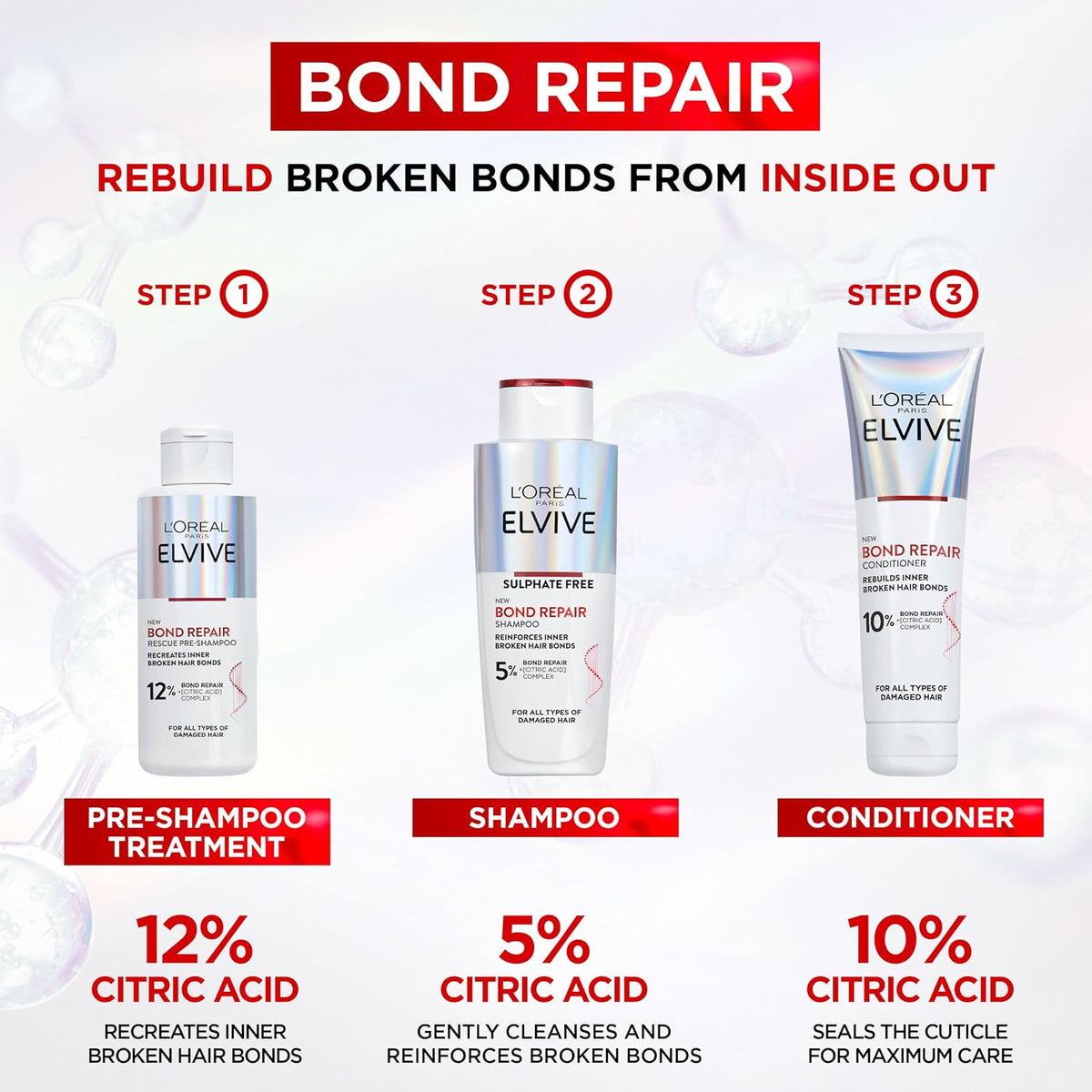L'Oréal Paris Elvive Bond Repair Sulphate-Free Shampoo, Damaged Hair, 200ml