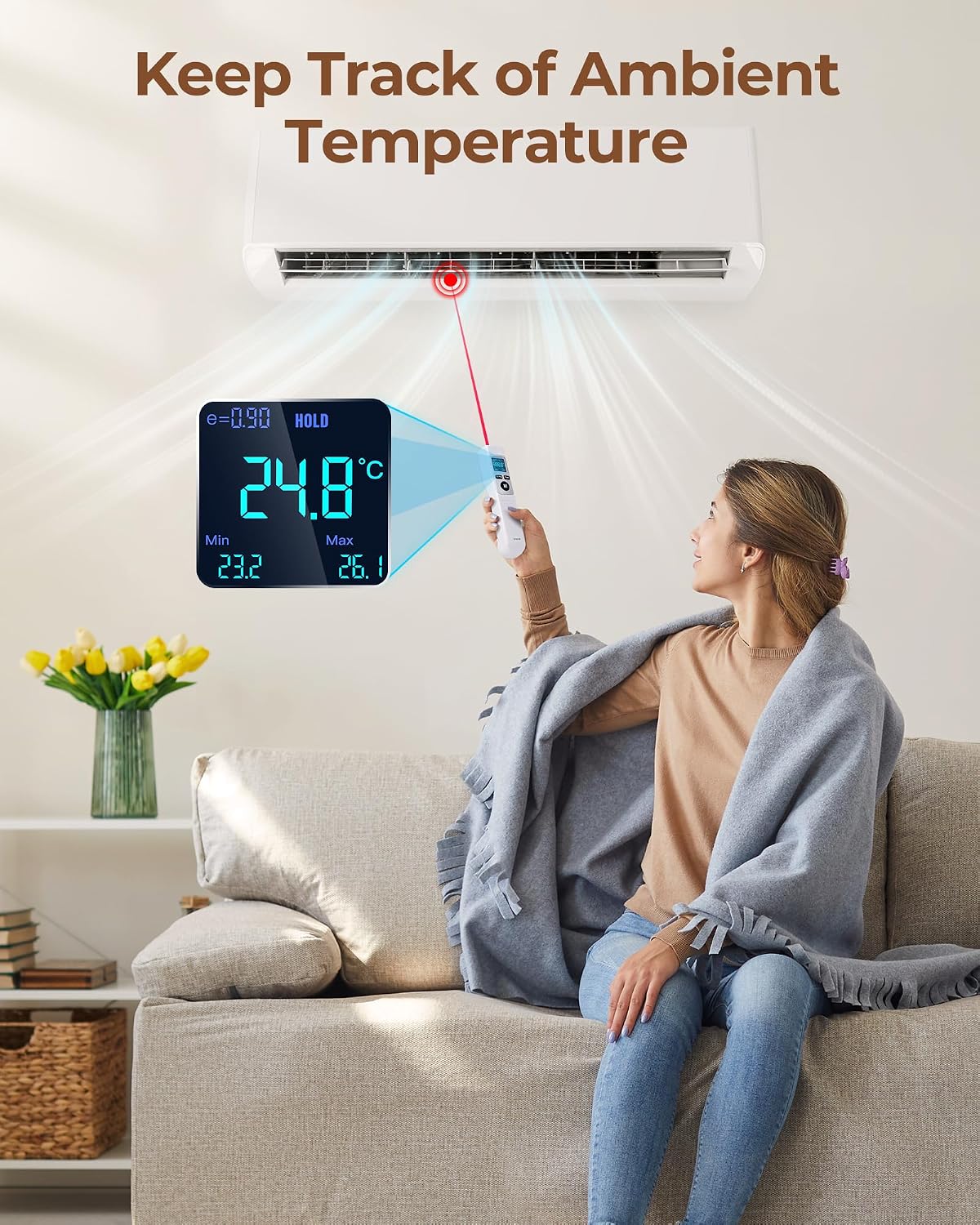 ERICKHILL Infrared Thermometer -50℃~550℃ With -50~260℃ Meat Thermometer, Non-Contact Laser Thermometer Gun LCD Backlit Digital Display Adjustable Emissivity - for Vehicle Repair/Cooking/BBQ/Freezer