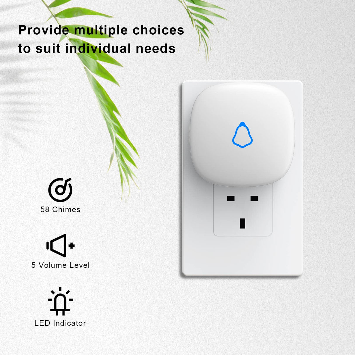 SECRUI Wireless Doorbell Receiver, Plug in doorbell Receiver Spare Accessories Replacement for Doorbell Kit IP55 Waterproof Operated at 1000ft Range with 5 Level Volume, 52 Chimes - White