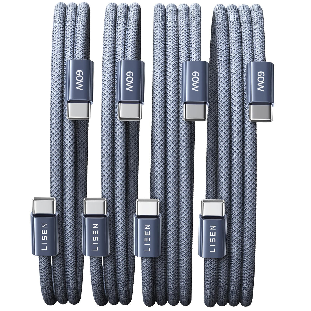 LISEN 60W for Samsung Type C 4-Pack [1M+1M+2M+2M] USB C Charger Cable for iPhone 15 Pro Max, iPad Pro/Air/Mini, Samsung S24, LG, Google Pixel
