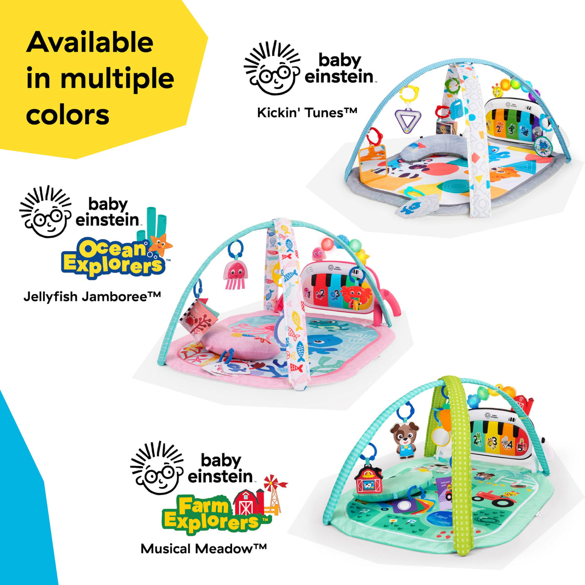Baby Einstein 4-in-1 Kickin Tunes Play Gym, Tummy Time Baby Play Mat with Kick Piano, Music & Language Discovery, Sensory Toys, Lights & Sounds, for Newborns & Up