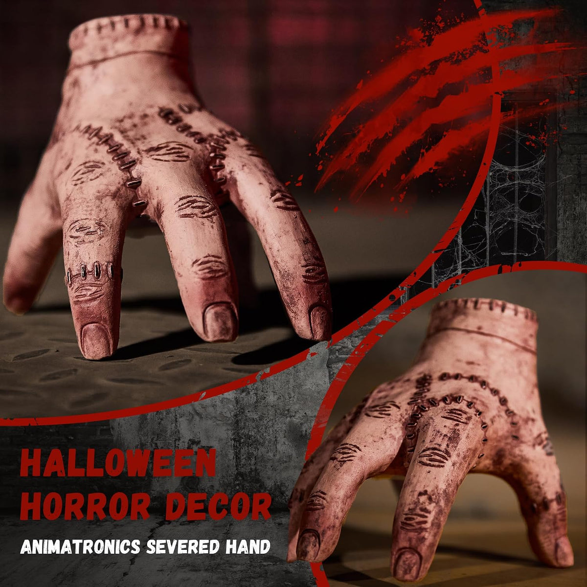 Halloween Animatronic Crawling Hand – Spooky Moving Decoration with Scary Sound Effects, Sound & Touch Activated for Indoor Outdoor Haunted Displays