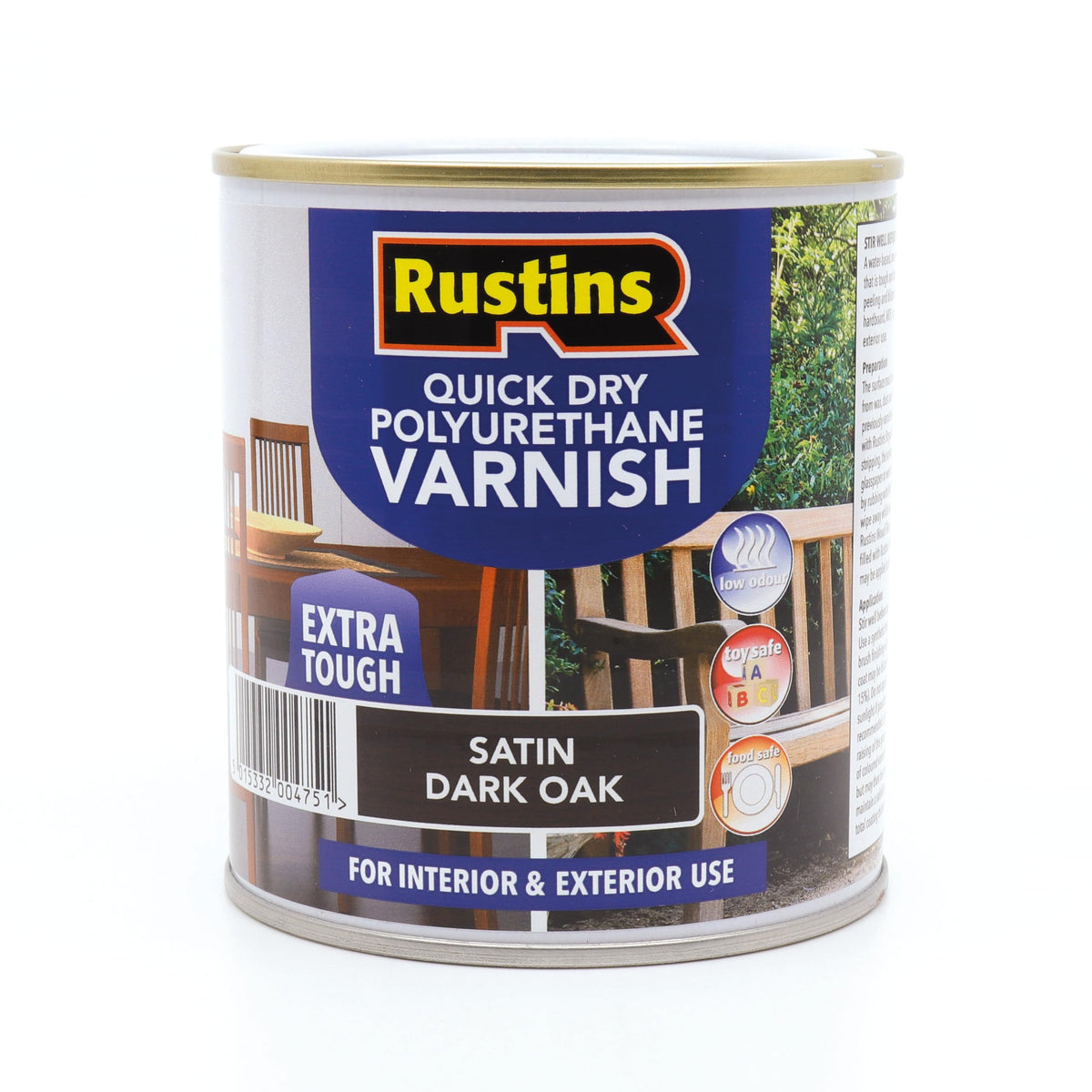 RustinsQuick Dry Poly Varnish Satin Clear 500ml -Tough, Water-Based Clear Finish in Gloss, Matt or Satin; Durable Protection for Interior Wood, Furniture and Floors