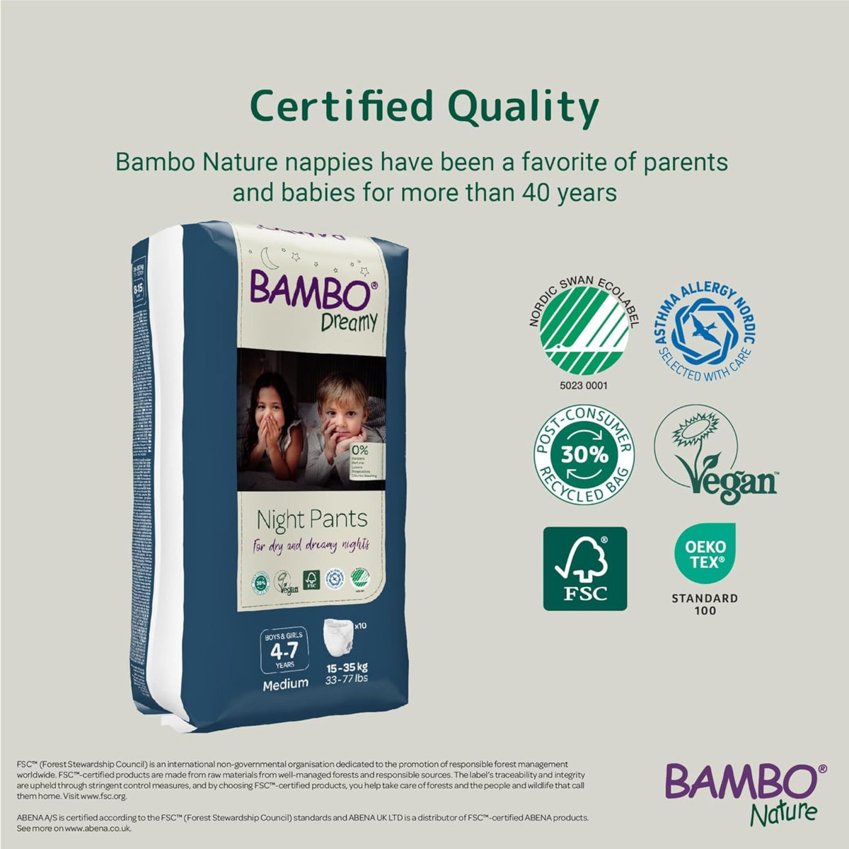 Bambo Nature Dreamy Night Pants Nappies, (Children Aged 8-15, 35-50kg), 10PK Pull Up Pants, Eco Nappies Keep Beds Dry All Night, Pull Ups Training Nappy, Secure, Comfortable, Potty Training