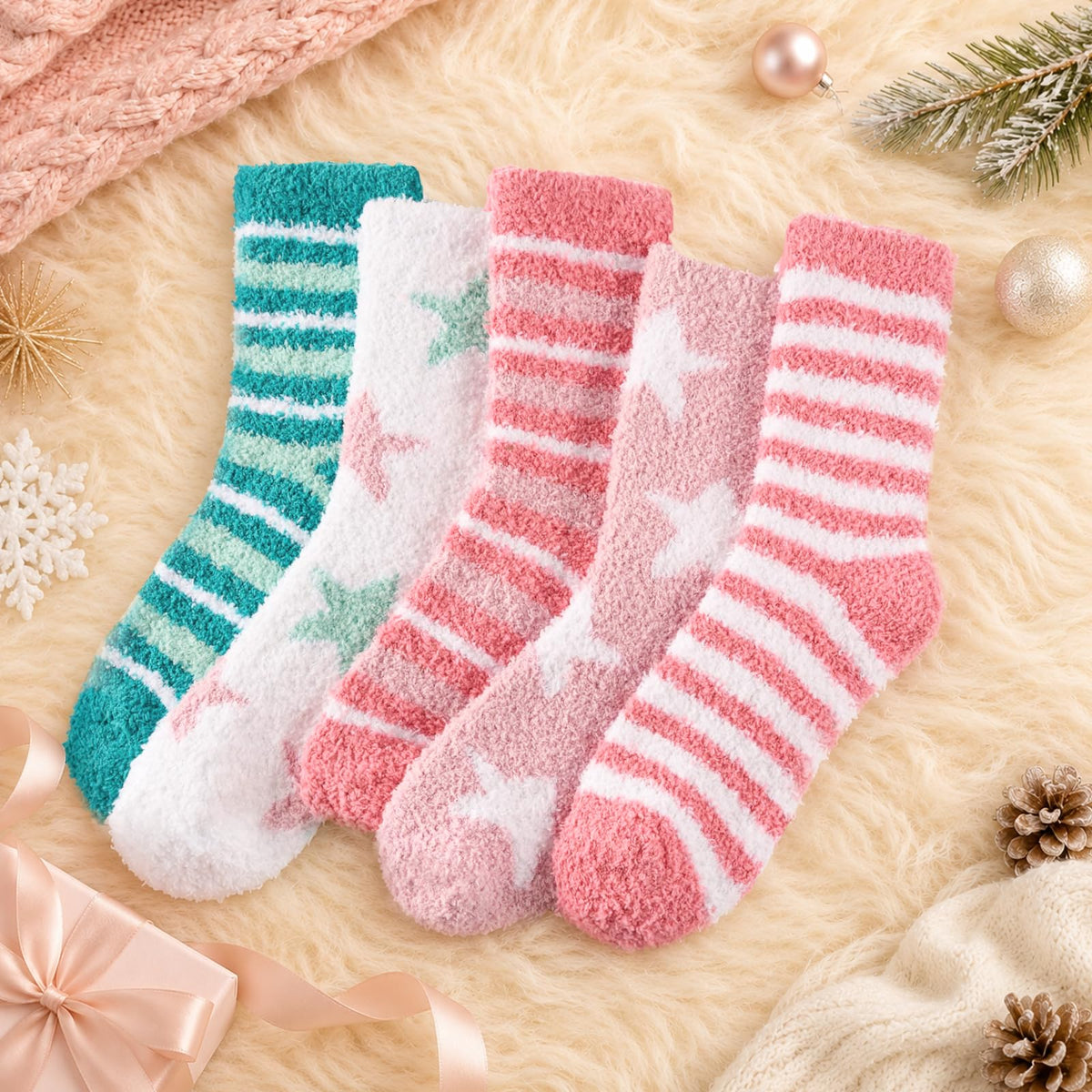 Fluffy Socks for Womens 3-8, Cosy Warm Bed Socks with Gift Box