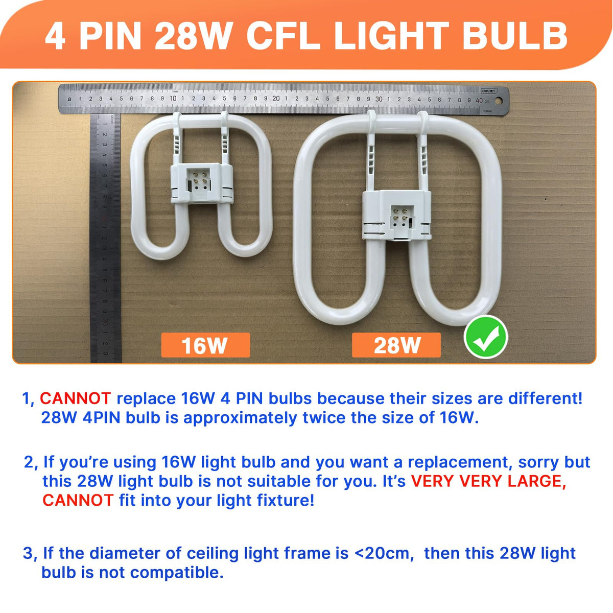 Akynite 16W 2D Square 2-Pin GR8 Cap Daylight White 6500k Compact Fluorescent Lamp, AC 230V, CFL 2 Pin Light Bulb, not dimmable, GR8 DD Flat Butterfly Bulb for Flush Ceiling Light, 1 Pack