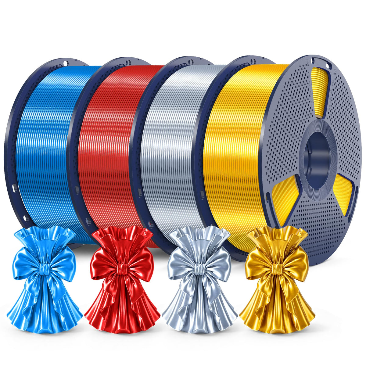 SUNLU 4KG Silk 2.0 PLA Filament 1.75, Gold+Silver+Titanium Steel+Copper Red