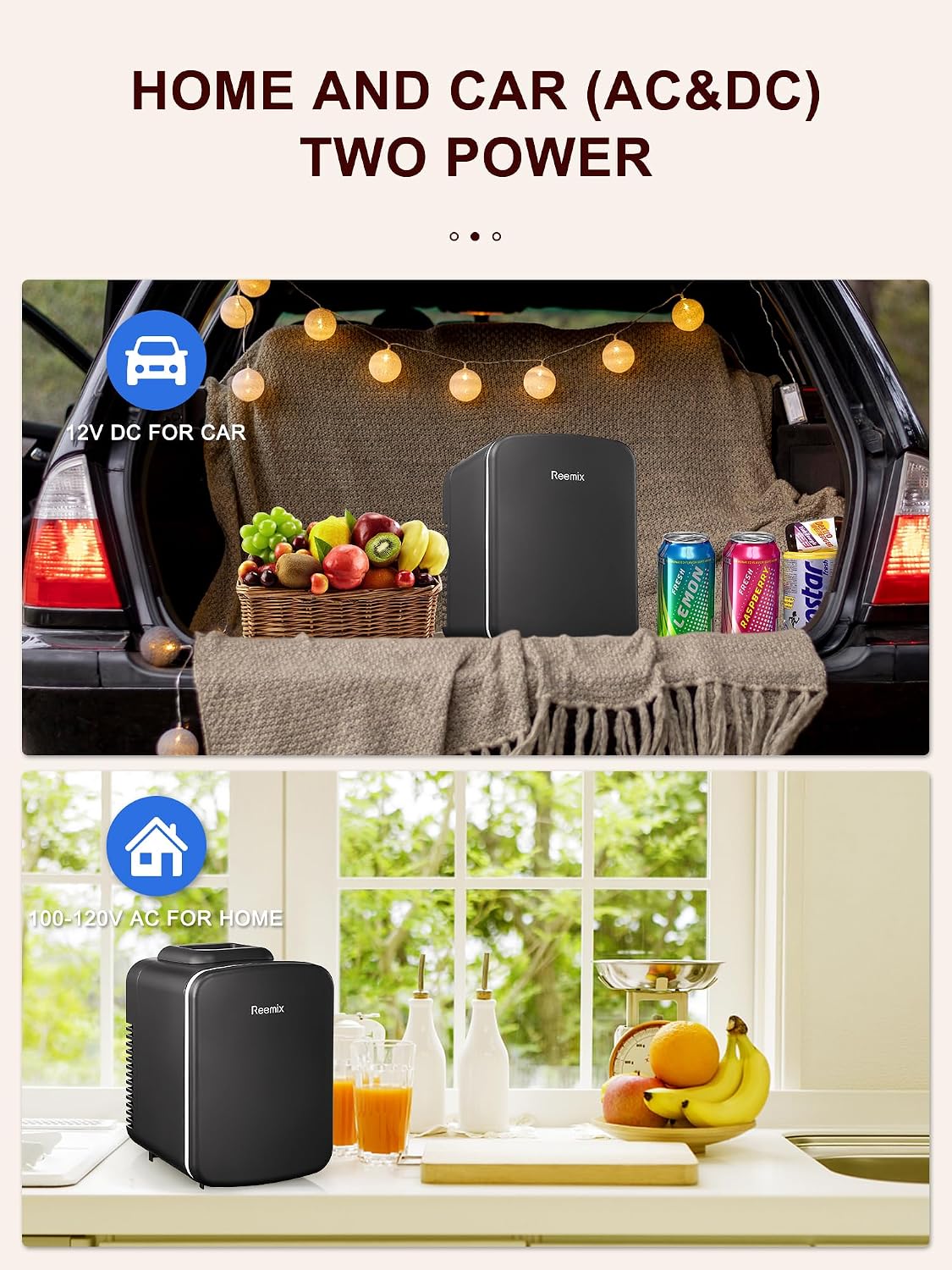 Mini Fridge 4 Litre, 6 Can Portable AC+DC Power Cooler & Warmer, Portable Small Fridge for Bedrooms, Cars, Offices; Skincare, Makeup, Cosmetics, Food (Black, 4L)