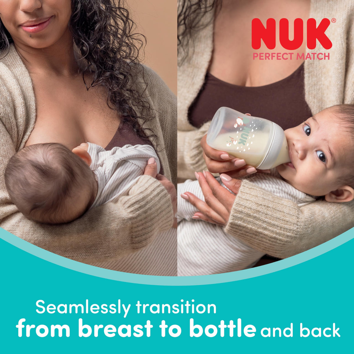 NUK Perfect Match Newborn Baby Bottle Set | 0+ Months | 150ml | Anti Colic Feeding Bottle | PP | Temperature Control Indicator | Rainbow | 4 Count