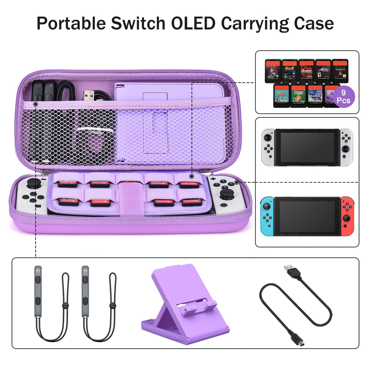Younik Switch Accessories Bundle, 17 in 1 Switch Accessories Kit for Girls Include Switch Carrying Case with 9 Game Card Slots, Adjustable Stand, Protective Case for Switch Console & J-Con (Blue)