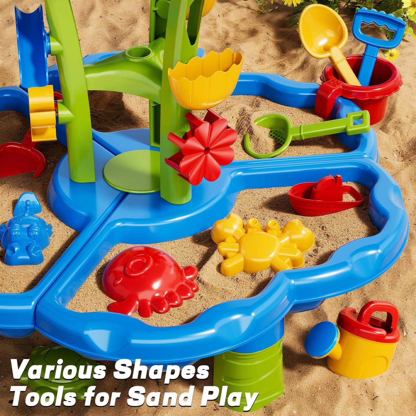 Ci Vetch Sand and Water Table for Toddlers 1-3, Kids Outdoor Activity Water Tables with Beach Fun Sand Toy, Summer Outside Toys Water Playset for Toddler Boys Girls Ages 2 3 4 5 6 7 8
