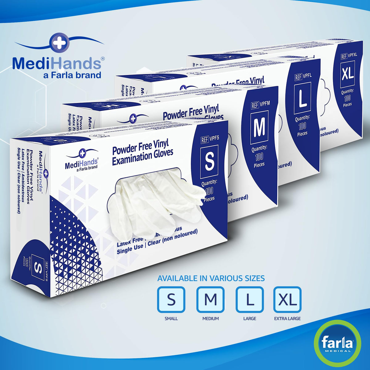 MediHands Vinyl Clear Medium Gloves, Disposable Surgical Gloves, Box of 100, Powder Free, Latex Free, Protein Free, Medical, Food, Multi-Use
