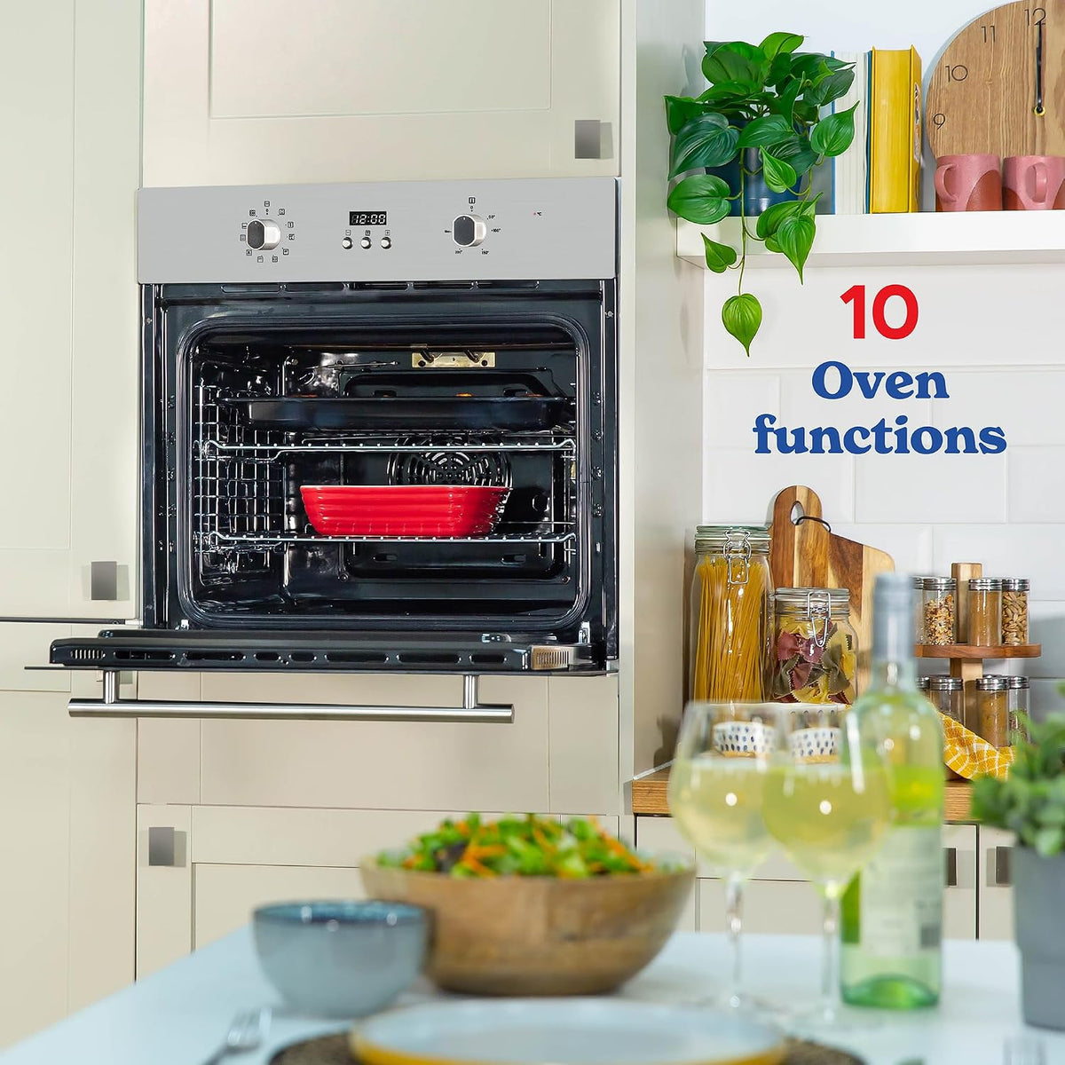 Russell Hobbs Built-in Multifunctional Electric Fan-Assisted Oven 70L in Black with 10 Functions, Double-Glazed Door, A Energy Rating, Grill Function, LED Clock & Timer, Easy-Clean Interior, RHEO7011B