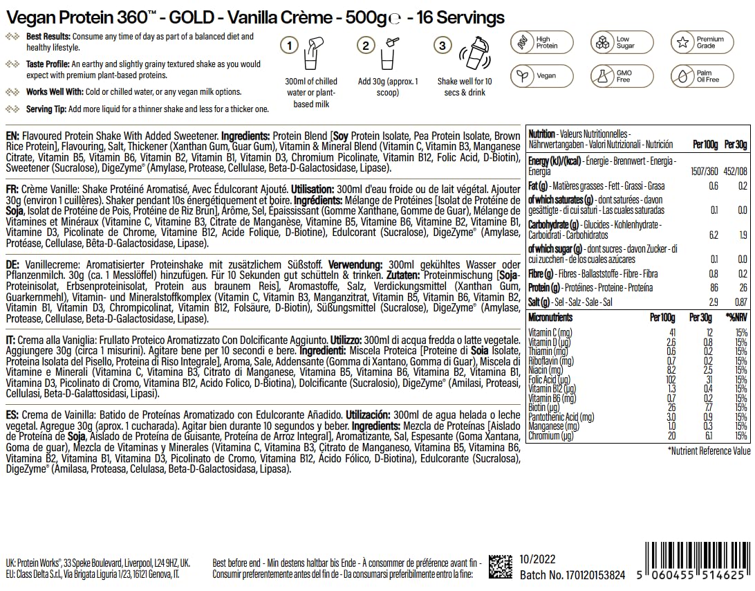 Protein Works | Vegan Protein 360 - Gold, Chocolate Bueno, 1kg
