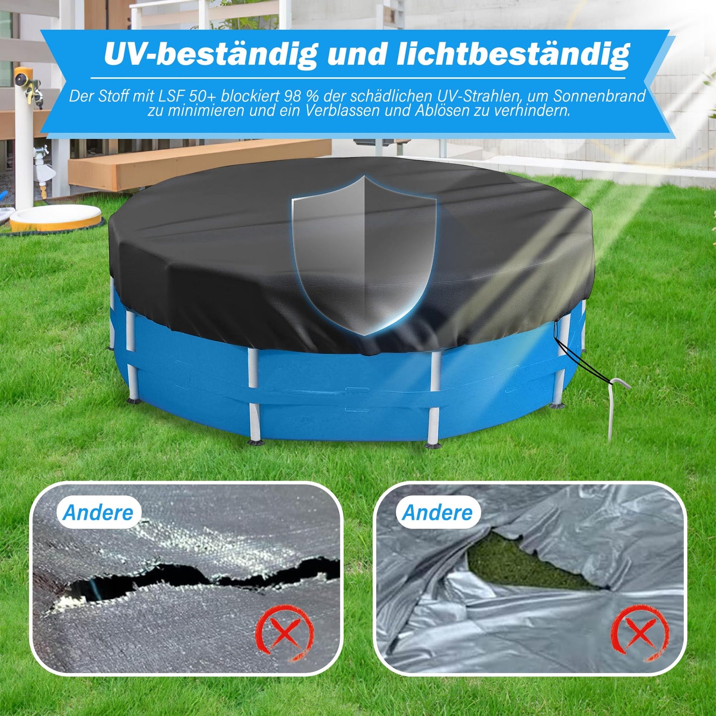 Round Pool Cover for above ground Swimming pools, Heavy Duty Oxford Fabric, Tear Resistant, Ideal for Circle & Round-shaped Pool, Waterproof and Dustproof (12FT, Black)