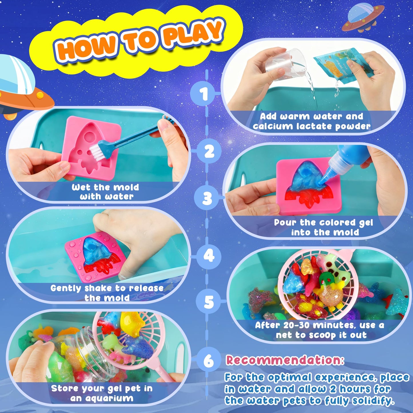 URMYWO Magic Water Elf Toy Kit, DIY 3D Magic Gel Pet Toy Set, 12 Gels & 10 Molds,Easter Gifts Craft & Art Kits for Kids 4 5 6 7 8 9 10 Years Old Mermaid Theme