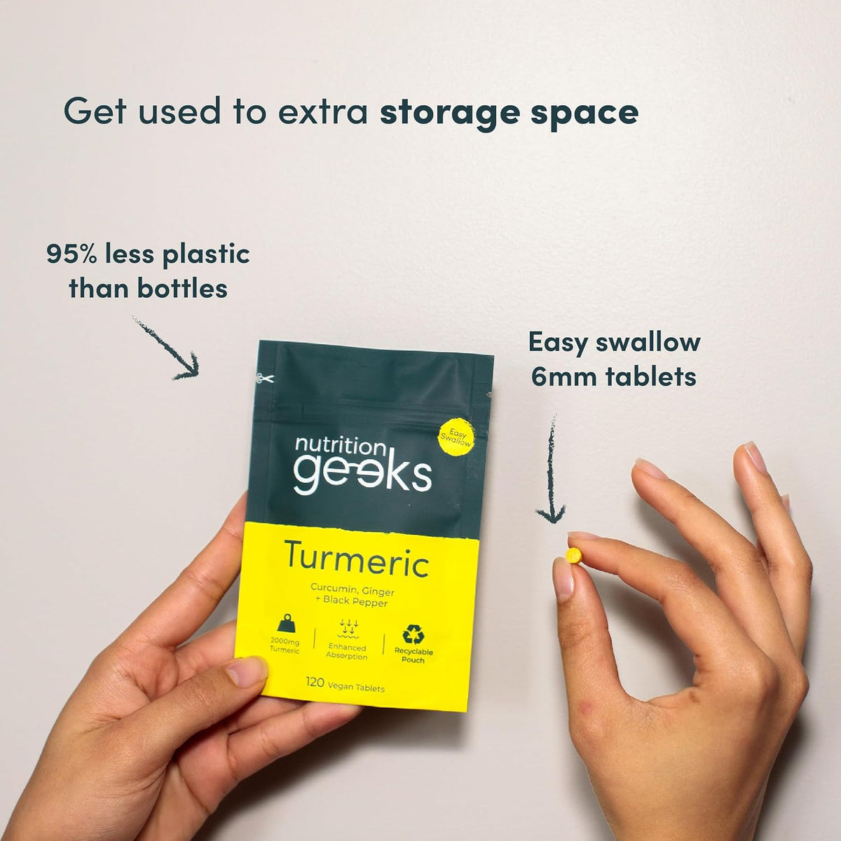 Turmeric Tablets 2000mg with Black Pepper & Ginger - 120 High Strength Curcumin Supplements - Easy Swallow Tablets (Not Turmeric Capsules or Powder) - Vegan - UK Made