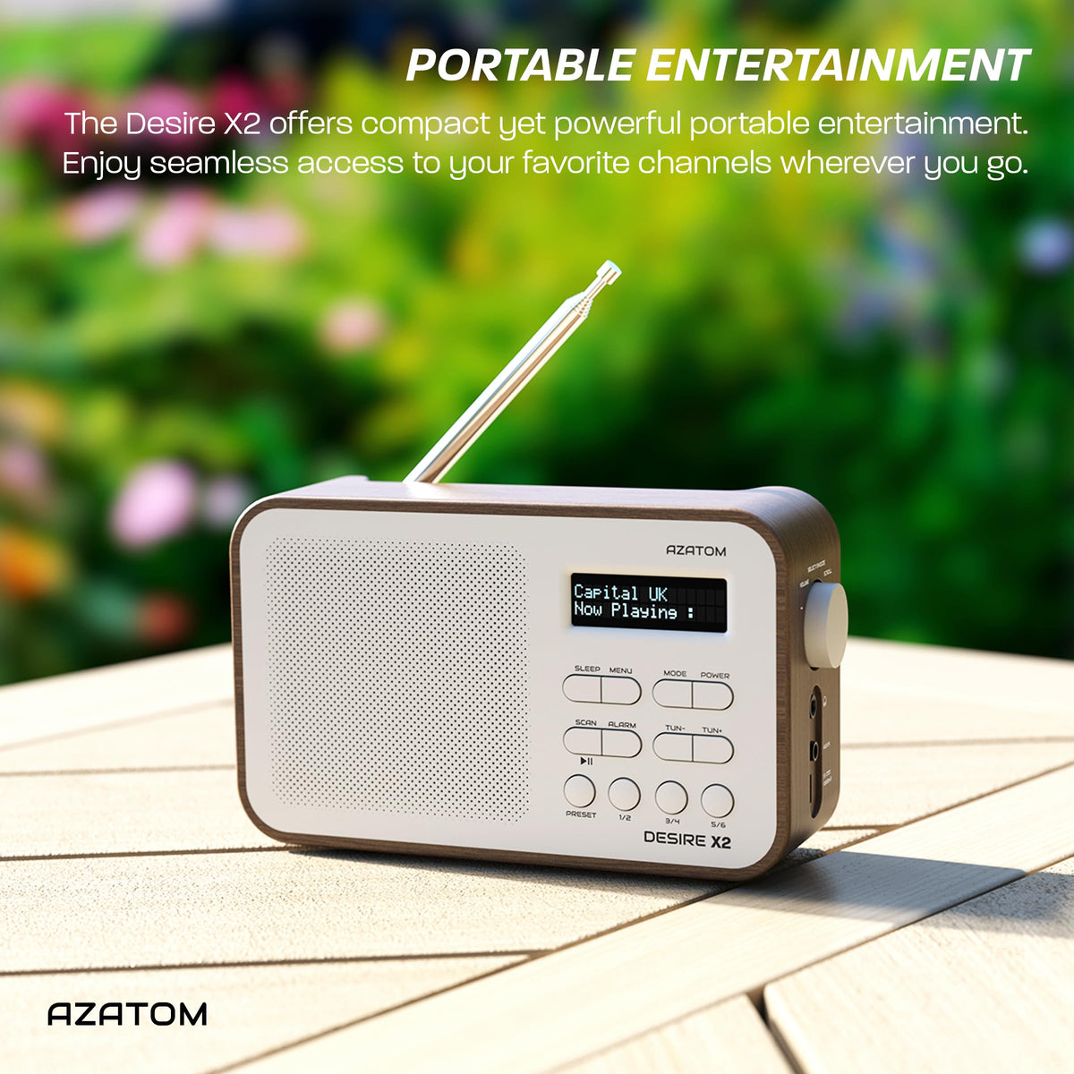 DAB/DAB+ & FM Portable Digital Radio | Simple Controls | Dual Alarms & Sleep Timer | Battery & Mains Powered (4x”AA”) | Bluetooth | Perfect for Home, Office or Outdoors | AZATOM Desire X2 (Black)