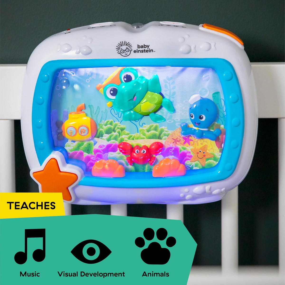 Baby Einstein Sea Dreams Soother, Crib Toy with Remote, Baby Sleep Aid, Calming Lights & Melodies, Newborn and Up