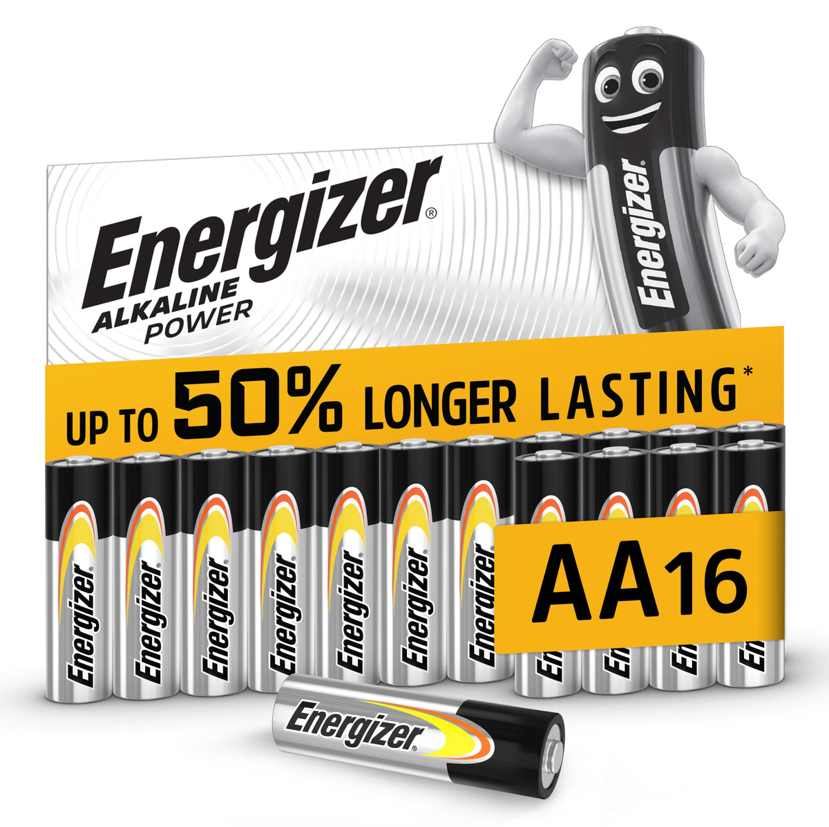 Energizer Alkaline Power - AAA Batteries (16 Pack) Up To 50% Longer Lasting