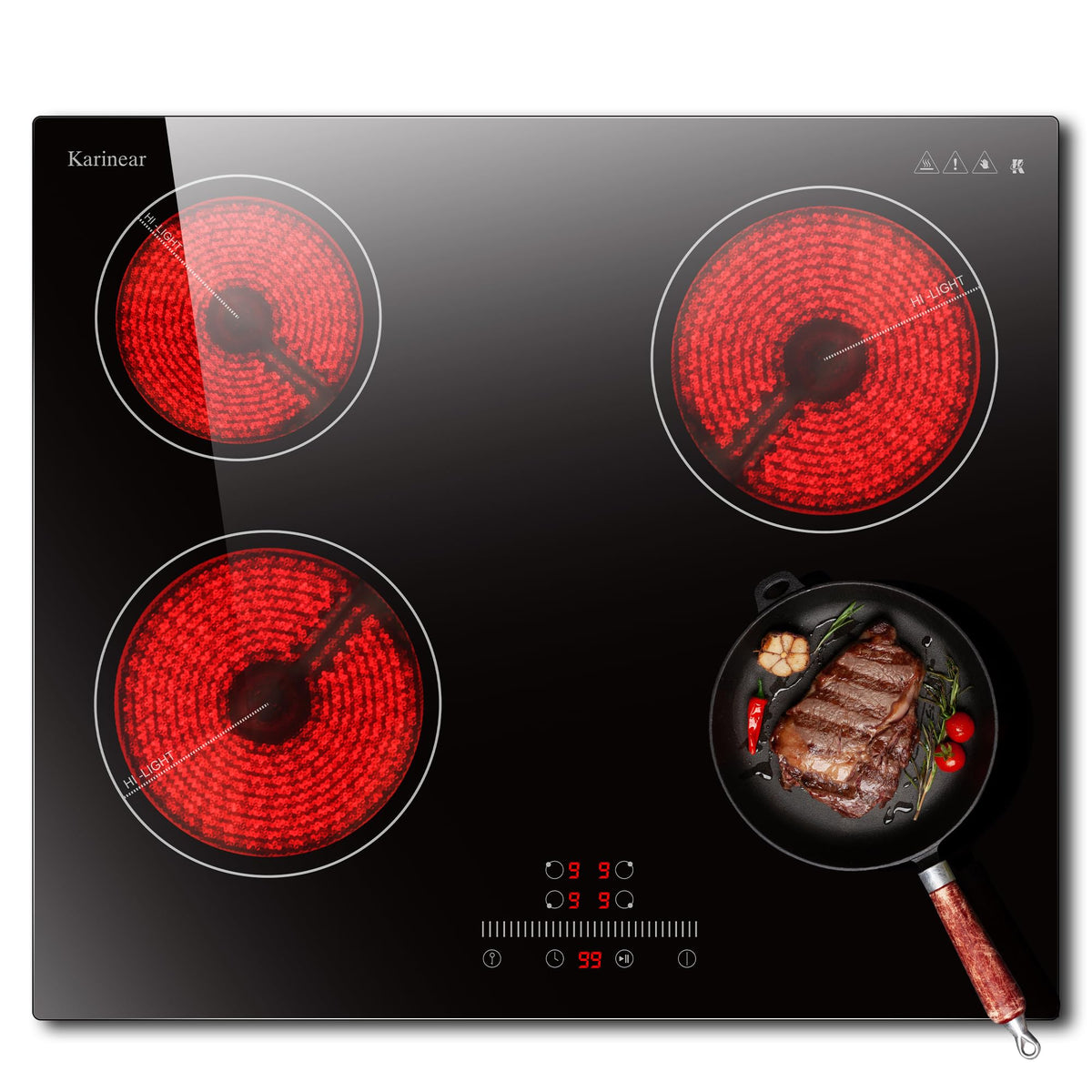 Karinear Electric Ceramic Hob 60cm 4 Zones with Built-in Extractor Hood