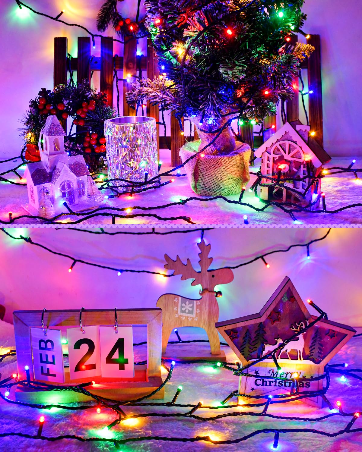 Dalugo Halloween Decoration Lights, 5M 50 LED Orange Purple White Fairy Lights with Timer, IP65 Waterproof Battery Powered Lights for Indoor Outdoor Autumn Halloween Decorations(Green Wire)