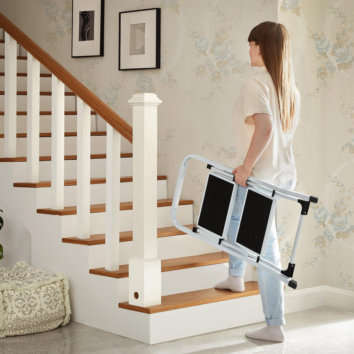 SONGMICS 2-Step Ladder, Folding Step Ladder, Safety, Holds up to 150KG