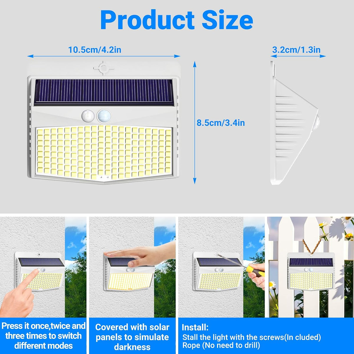 Peasur Solar Security Light Outdoor Motion Sensor, 168 LED Waterproof Solar Wall Light with 3 Modes, PIR Outdoor Sensor Light for Fence, Front Door, Garden, Garage, 1 Pack
