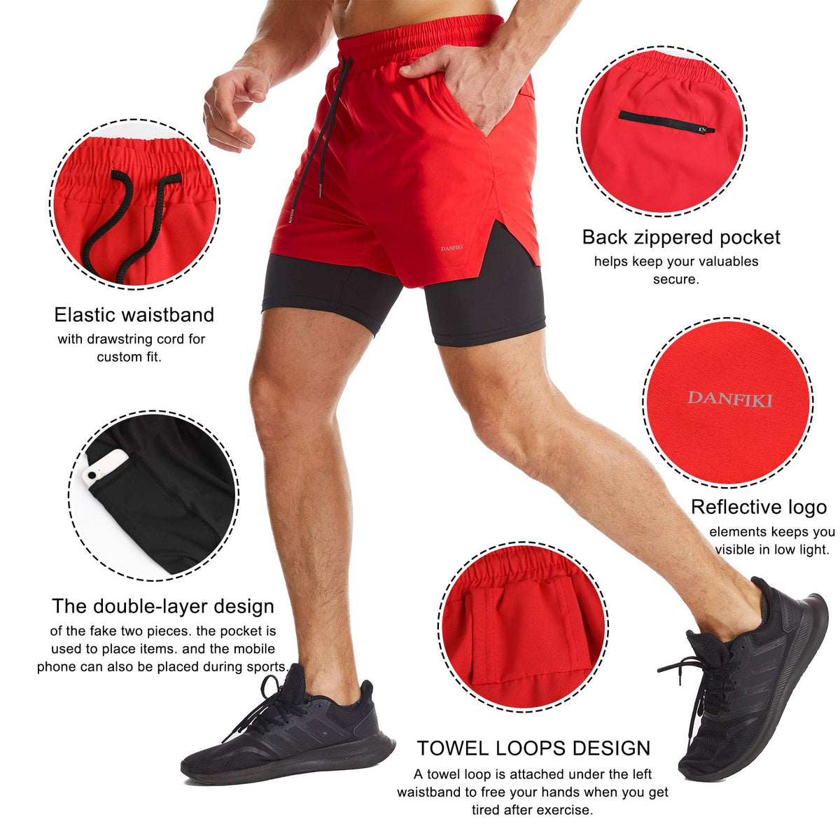 Mens Running Shorts Men's Gym Sports Short 2 in 1 with Phone Pocket Lightweight Quick Drying